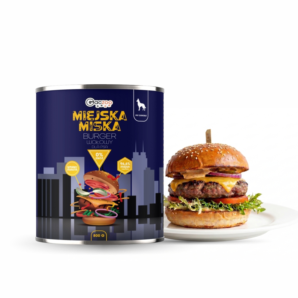 Gaczoo Miejska Miska karma mokra dla psa Burger wołowy Style 800g